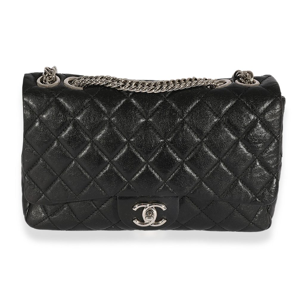 Chanel Black Quilted Goatskin Bijoux Chain Jumbo Single Flap Bag